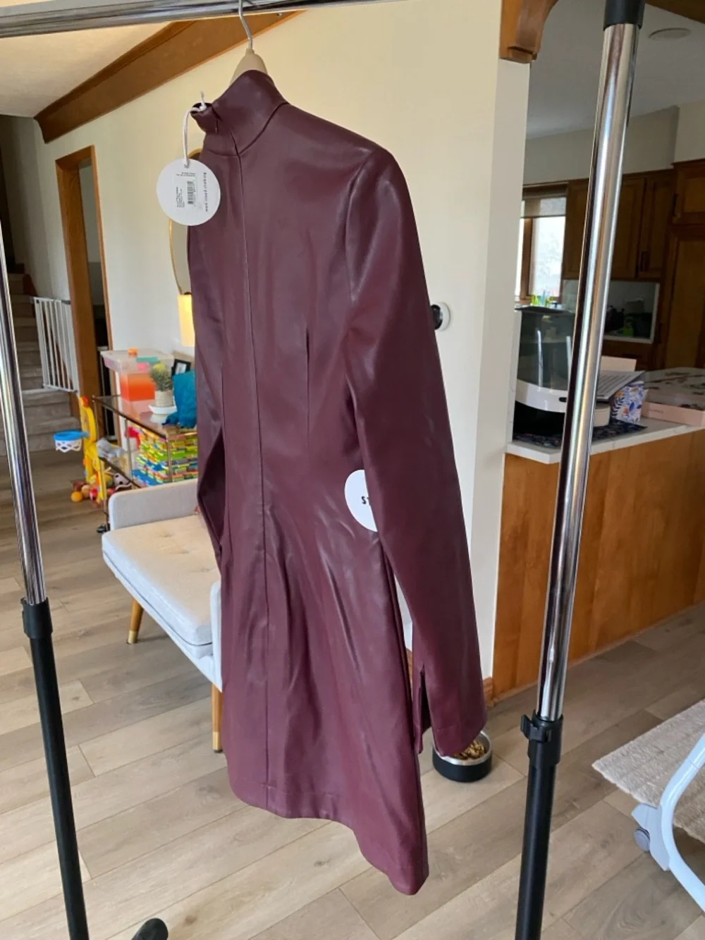 STAUD Burgundy Long Sleeve Leather Tunic Dress - Picture 3 of 5